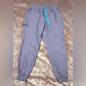 Figs Graphite Joggers with Aqua Drawstring